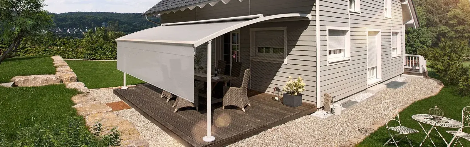 Pergola Markise mit seitlichem Sonnenschutz